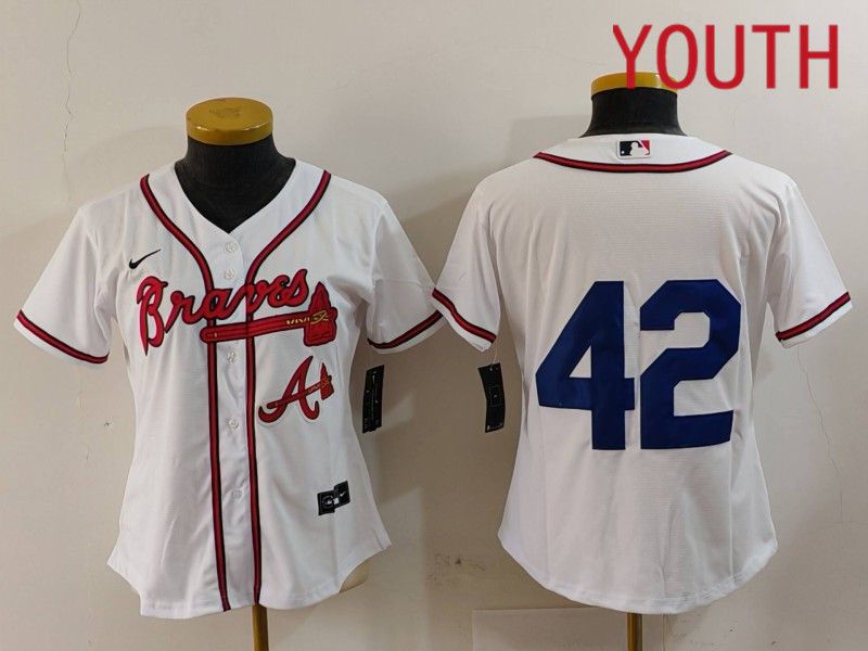 Youth Atlanta Braves #42 No Name White Game 2024 Nike MLB Jersey style 3